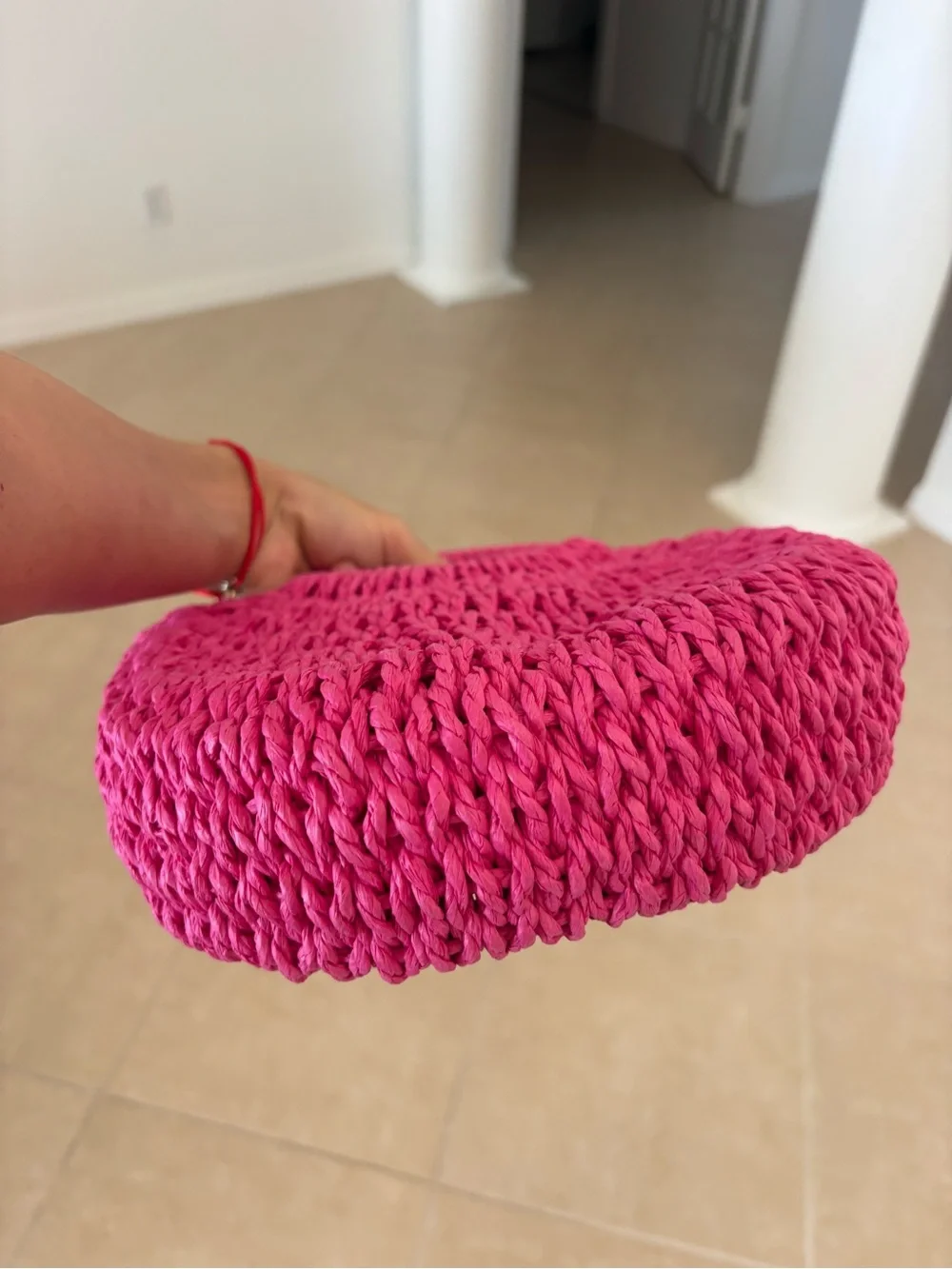 Handwoven Pink Straw Tote Bag